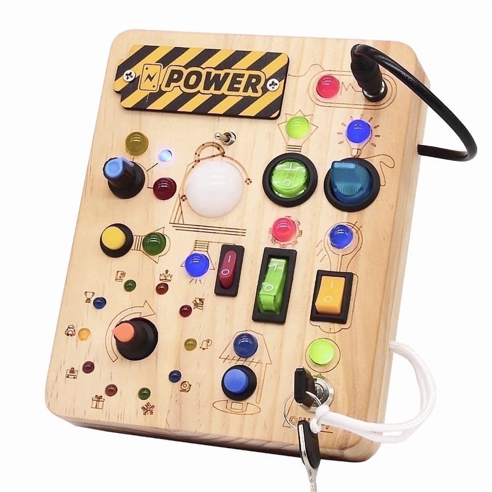 FPCYCG Wooden Busy Board with Led Light for Toddlers,Fidget Learning Travel Montessori Sensory Toys for Autism
