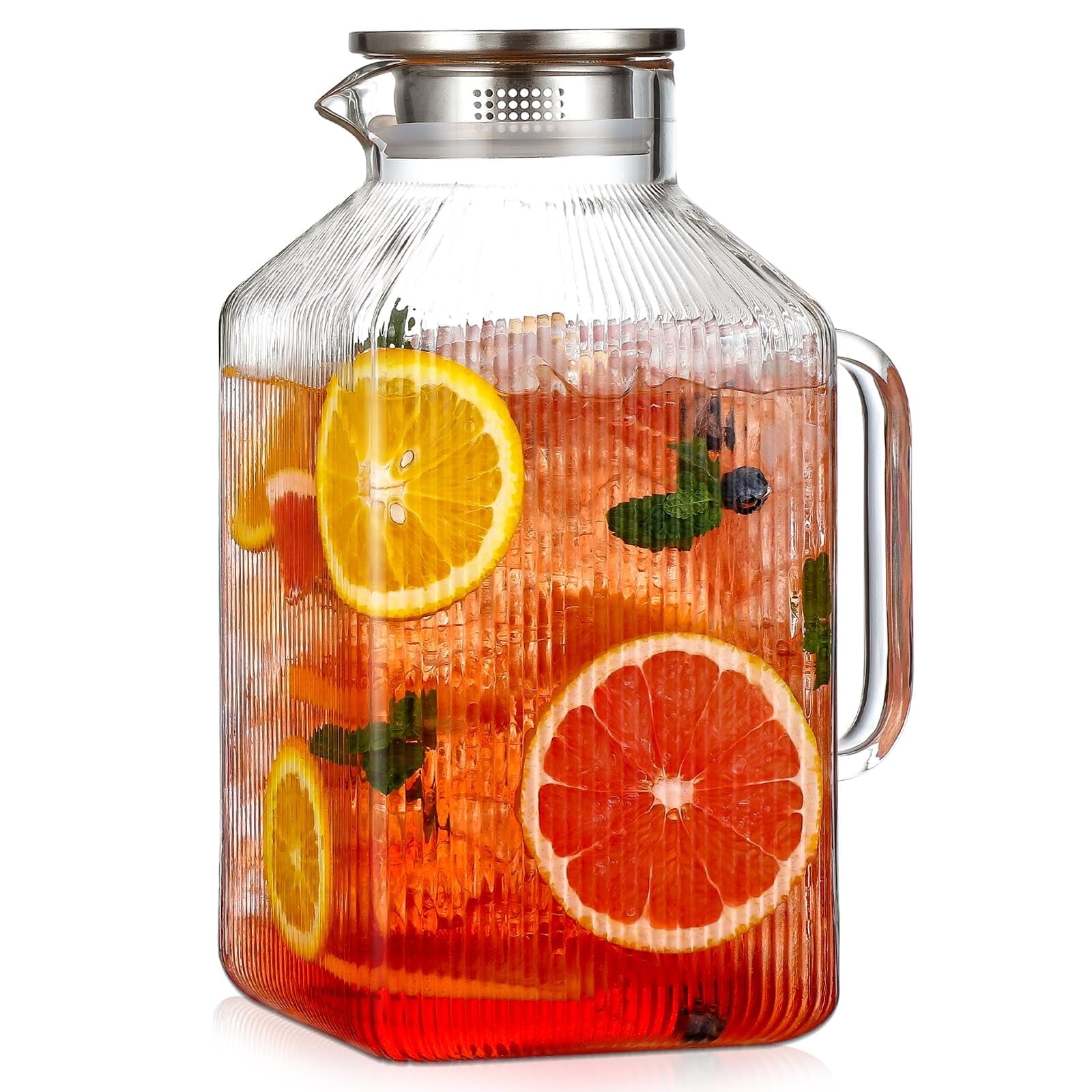 FPCYCG 1 Gallon Glass Pitcher with Lid and Handle,Water Pitcher Coffee Beverage Serveware Iced Tea Pitcher,Glass Jug Carafe Infuser for Fridge Hot/Cold Drinks