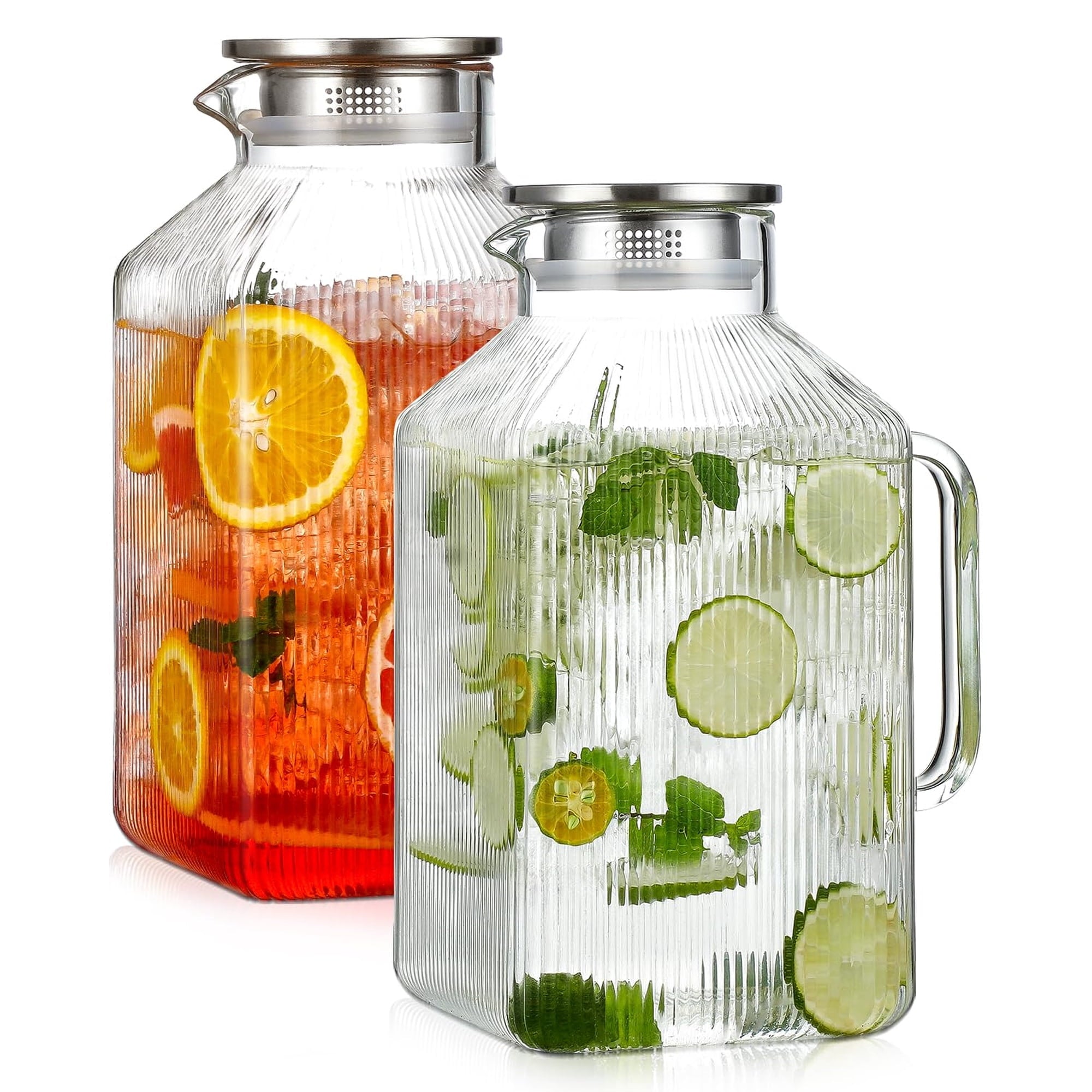 FPCYCG 2pcs 1 Gallon Glass Pitcher with Lid and Handle,Water Pitcher Coffee Beverage Serveware Iced Tea Pitcher,Glass Jug Carafe Infuser for Fridge Hot/Cold Drinks