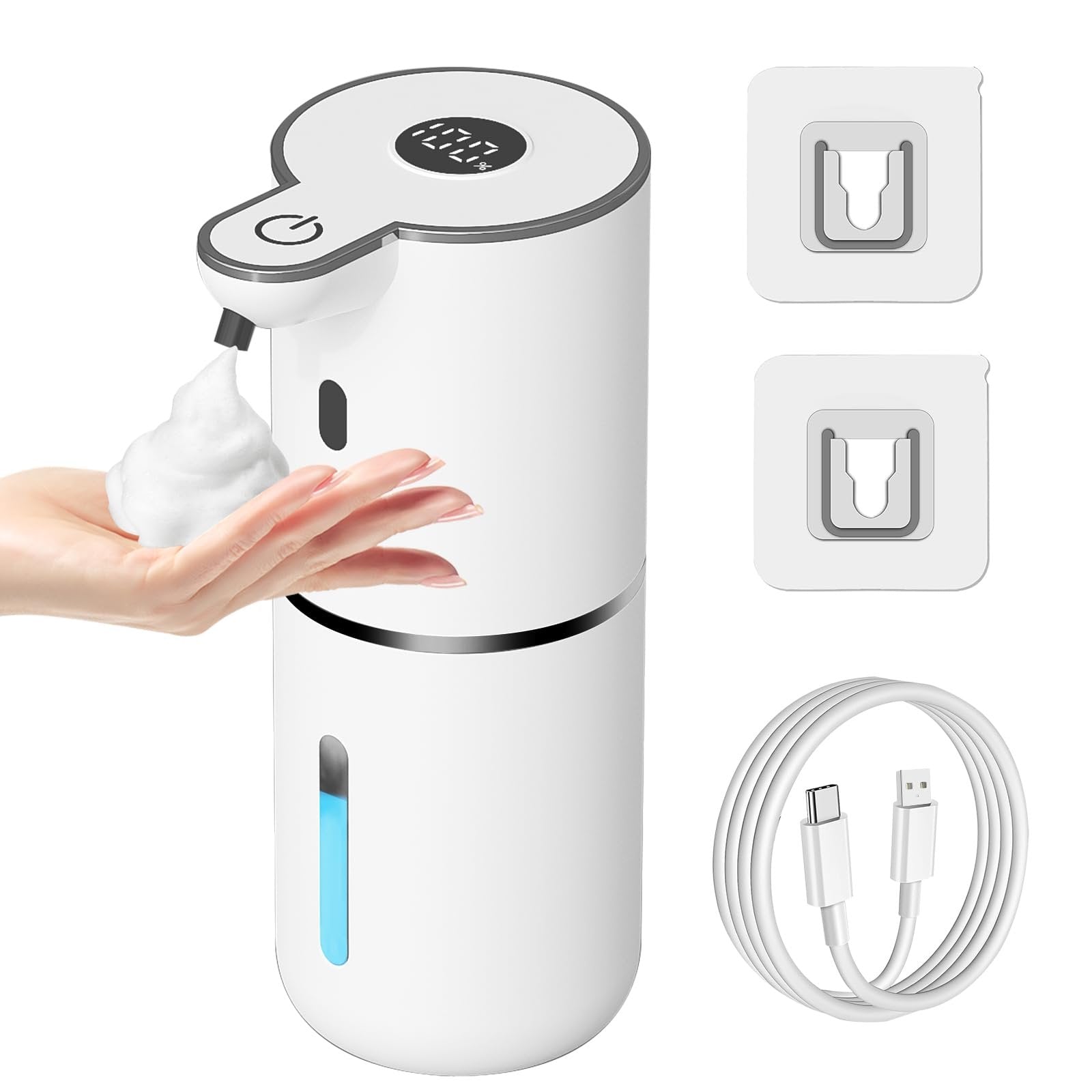 FPCYCG Automatic Foaming Soap Dispenser 12.8oz/380ML Rechargeable Wall Mount Touchless Foam Hand Soap Dispenser for Bathroom Kitchen