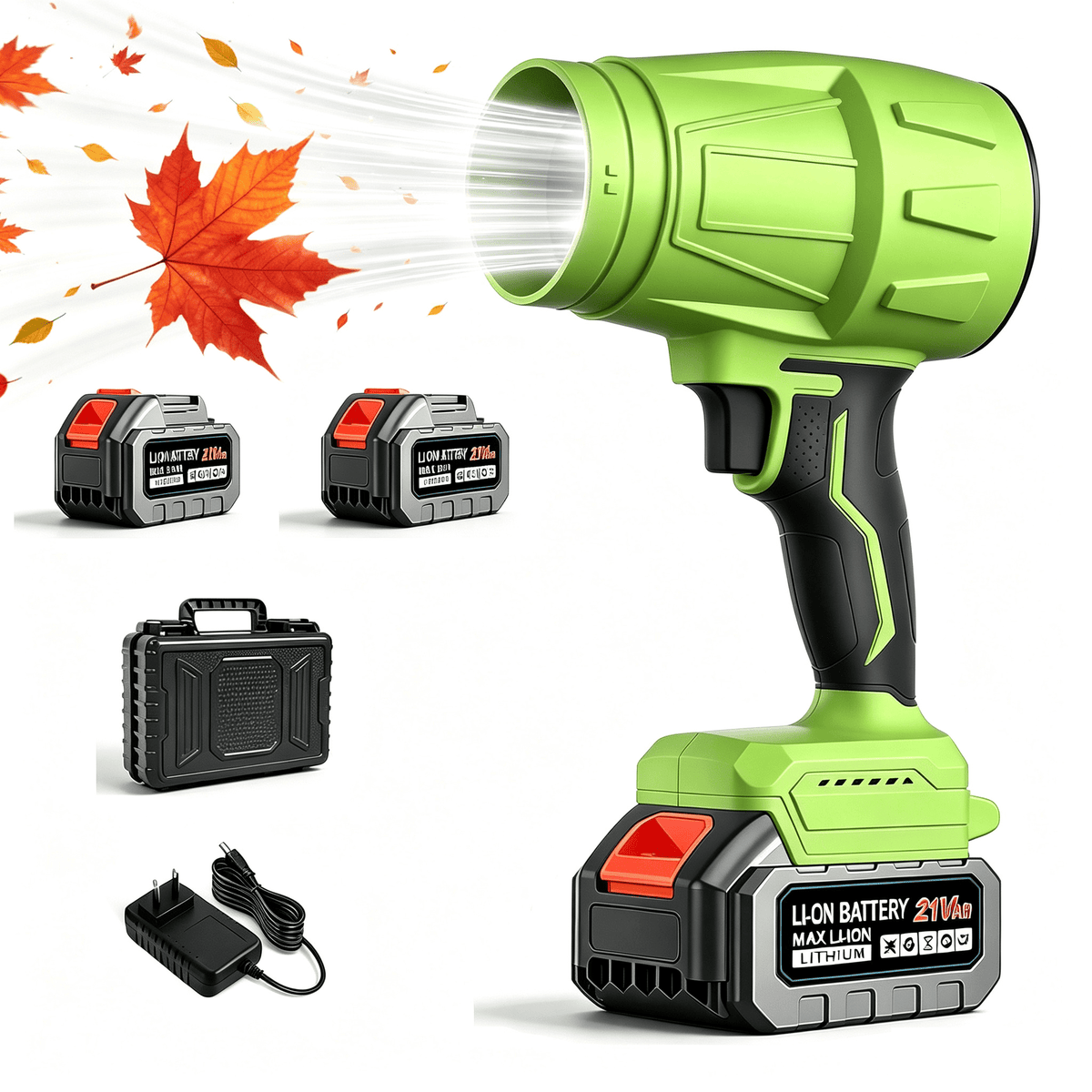 FPCYCG Cordless Leaf Blower with 2×6.0Ah Batteries - 990000 RPM 21V Handheld Electric Leaf Blower for Patio Cleaning, Car Drying, Leaves and Dust